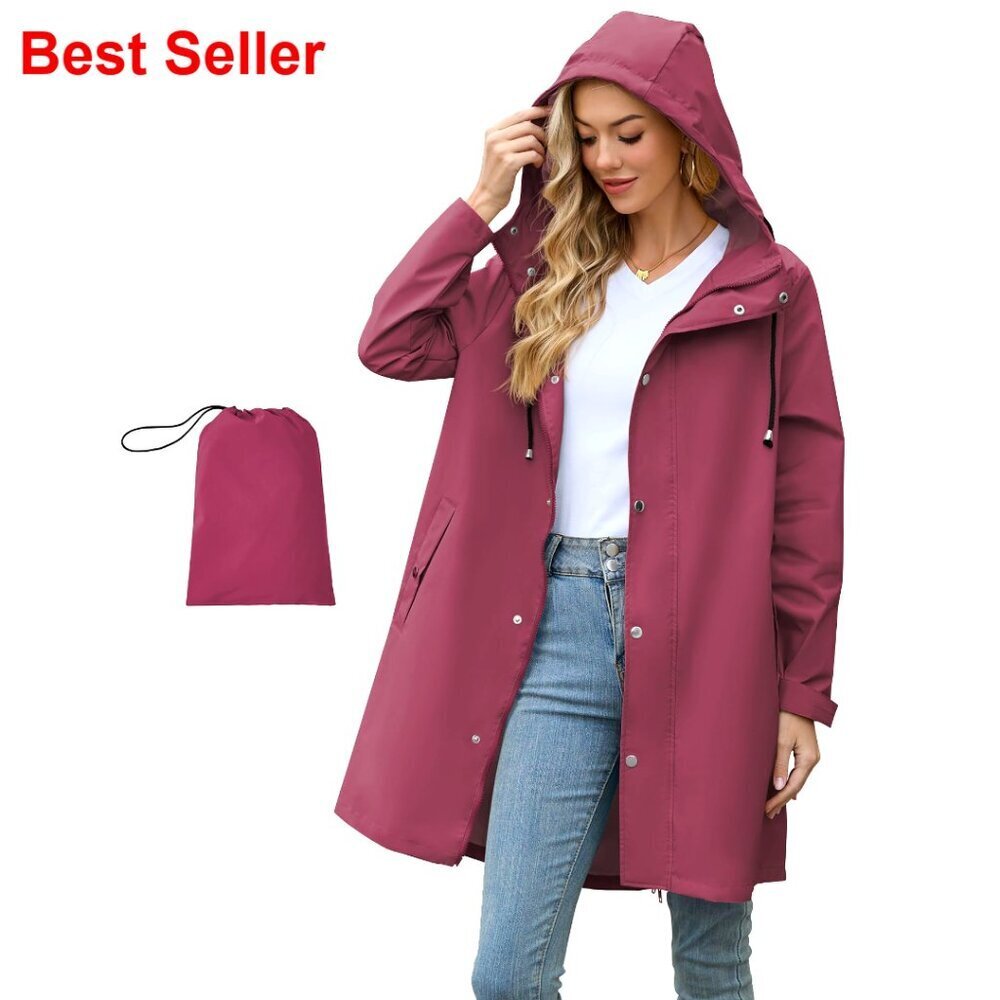 Waterproof Windbreaker Rain Jacket with Hood Packable Trench Coat